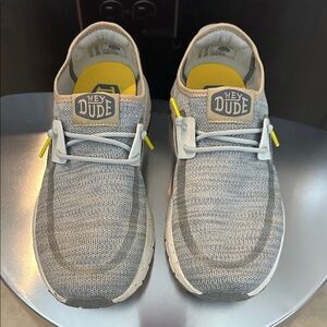 Hey Dude Light Gray Knit Shoes with Yellow Accents